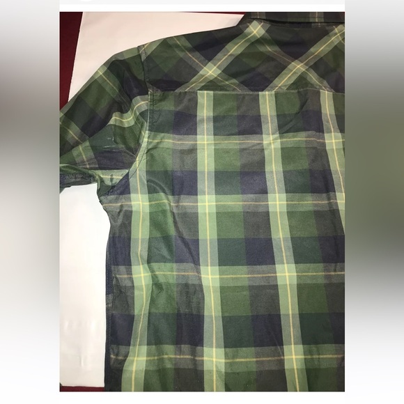NEW Carbon green blue checkered PLAID Shirt mens classic Fit roll Tab mens Large - Picture 10 of 10